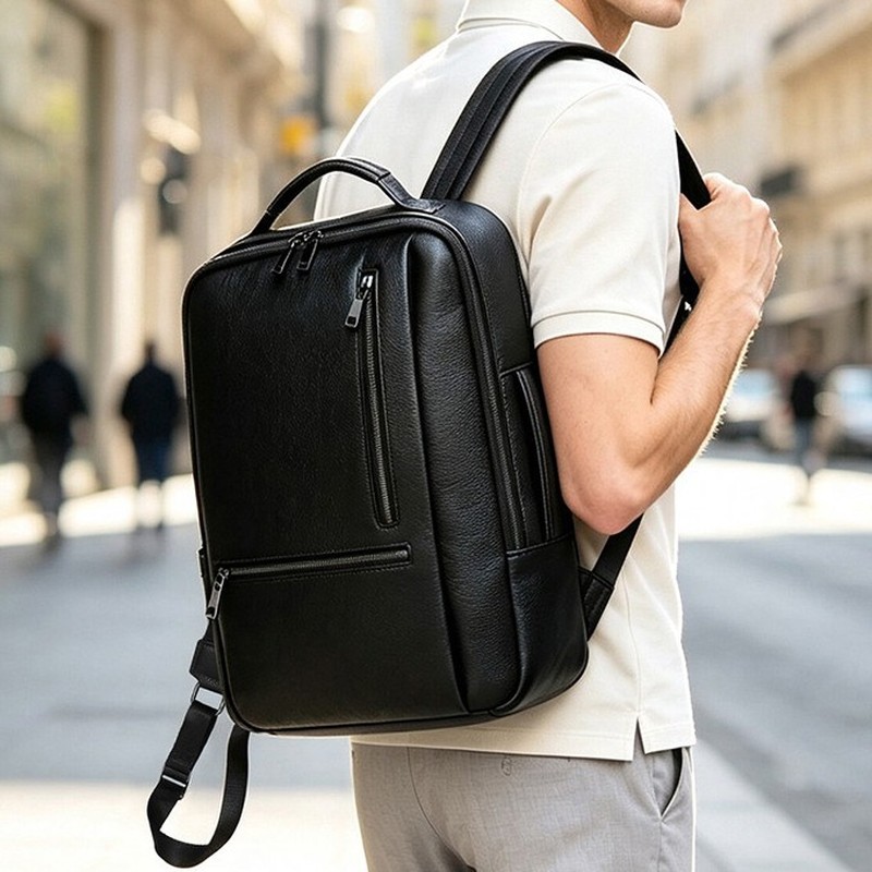 Black Genuine Leather Laptop B - Leather Work Rucksack Mens ulasan dan harga