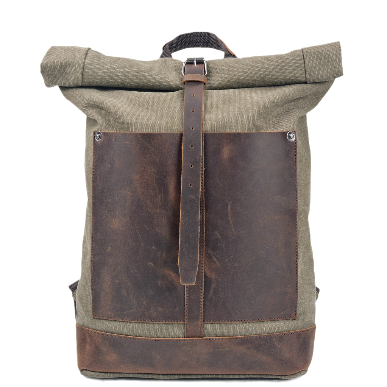 Men’s Waxed‑Canvas Roll‑Top Ru - Leather Work Rucksack Mens ulasan dan harga